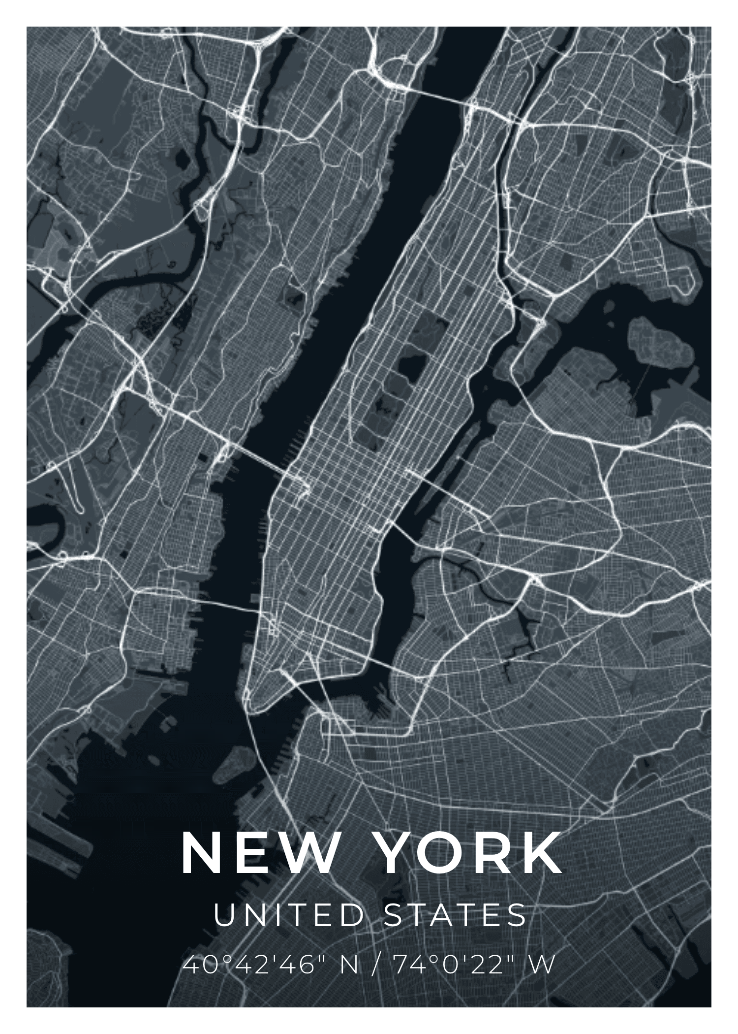 New York street map poster — Carbon palette