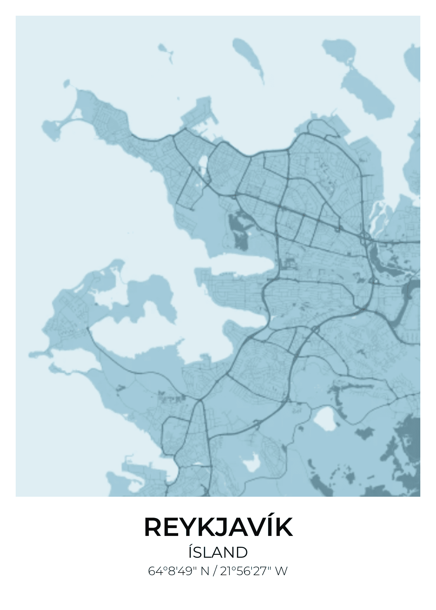 Reykjavik street map poster — Slate palette