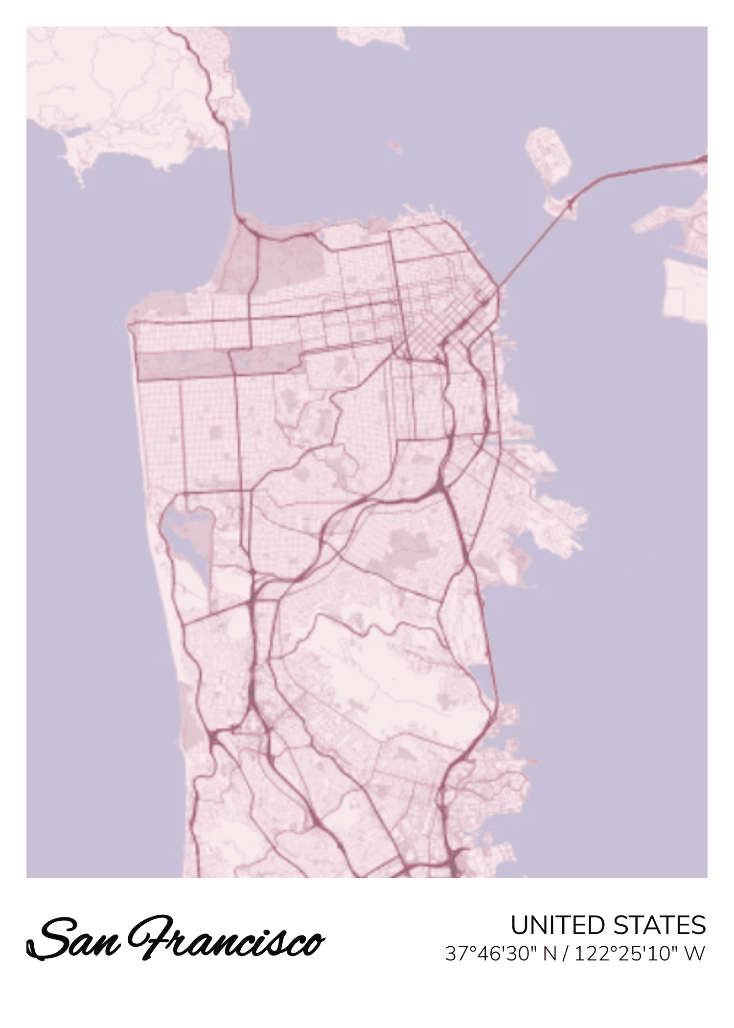 San Francisco street map poster — Rosé palette