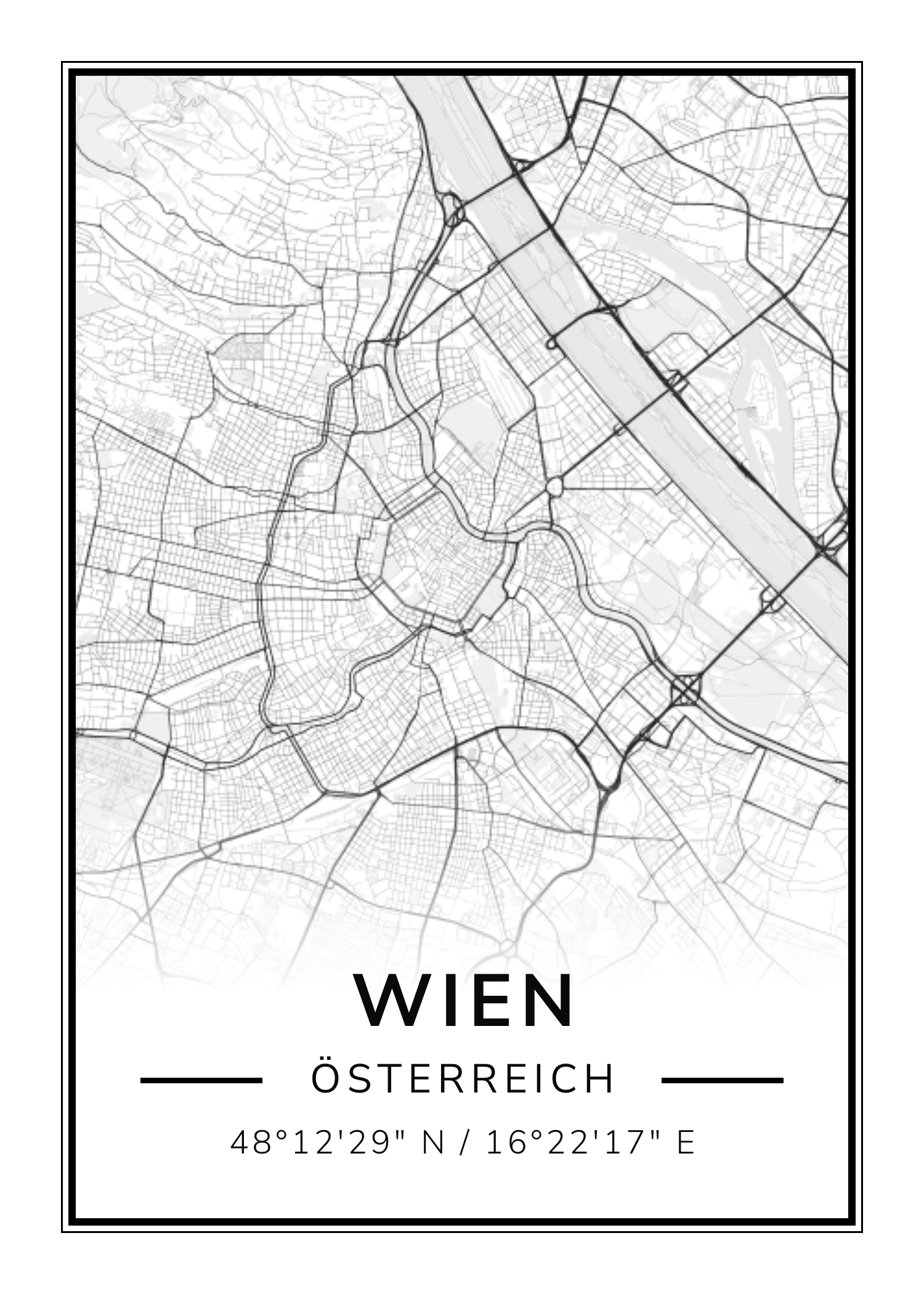Vienna street map poster — Mono palette