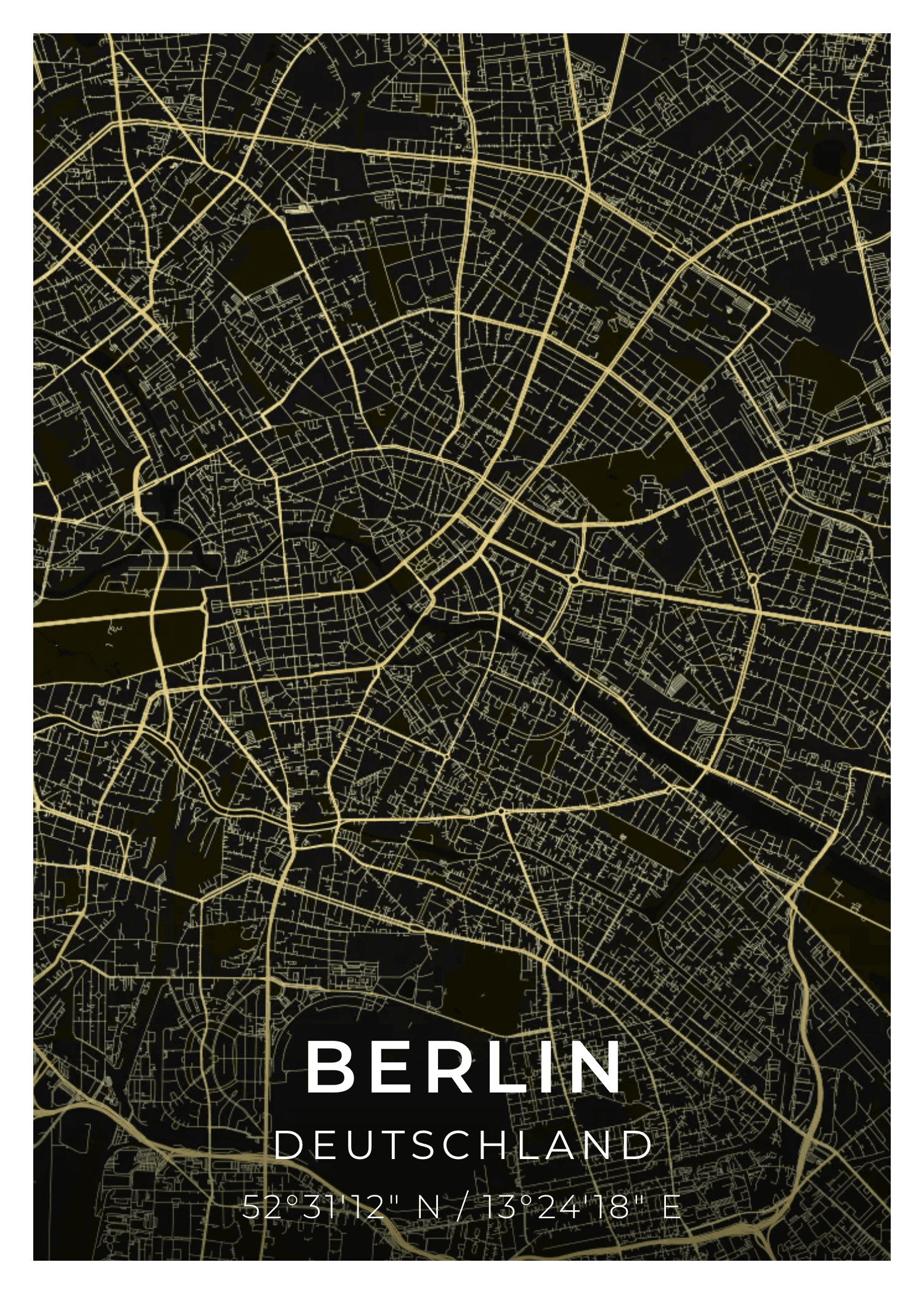 Berlin, Germany — Minuit street map poster