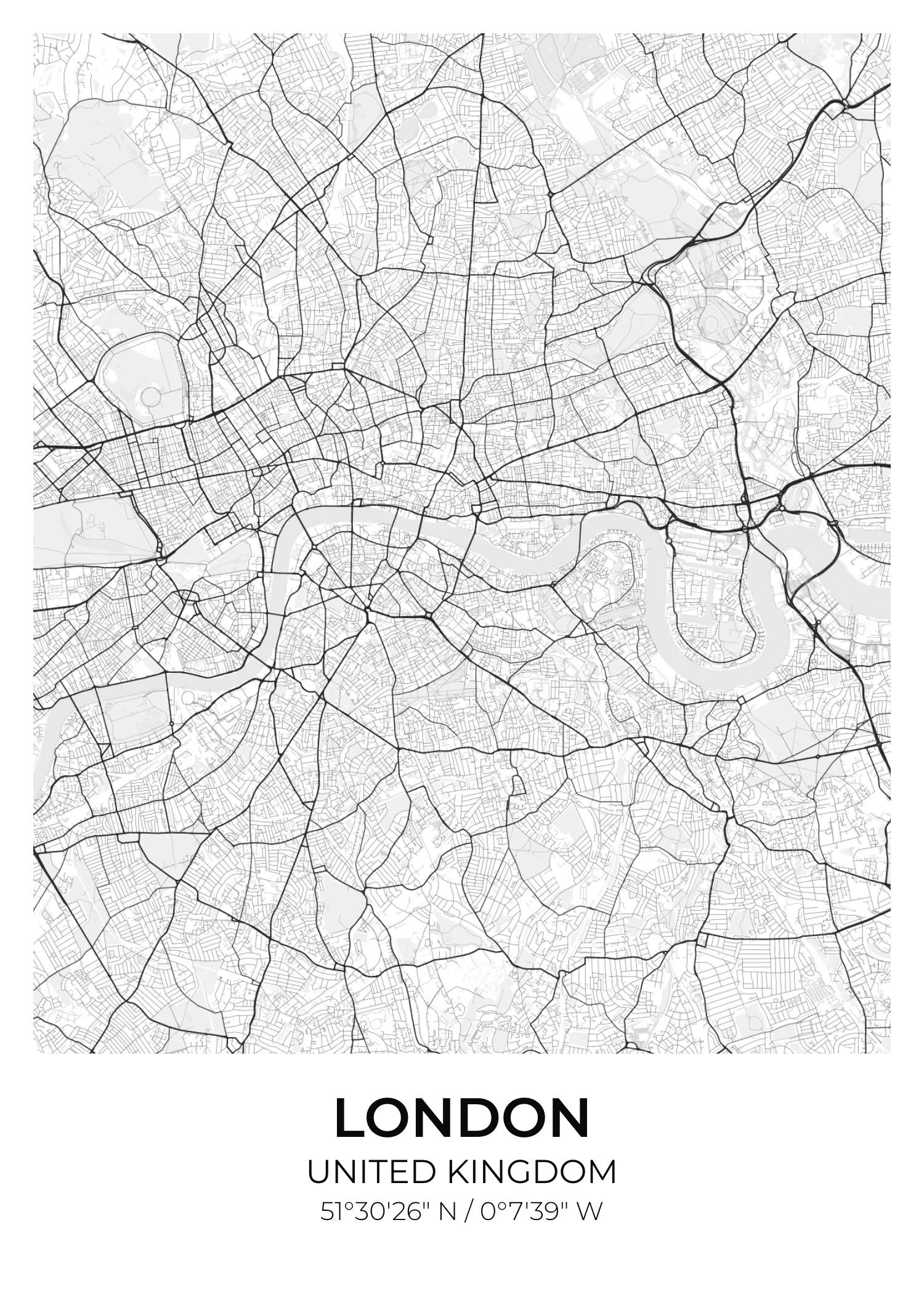 London, United Kingdom — Mono street map poster